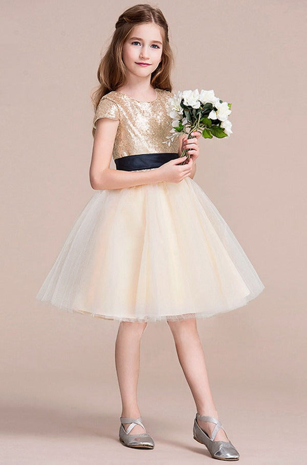 Gold Kids Short Sparkly Sequin Dress GACH051