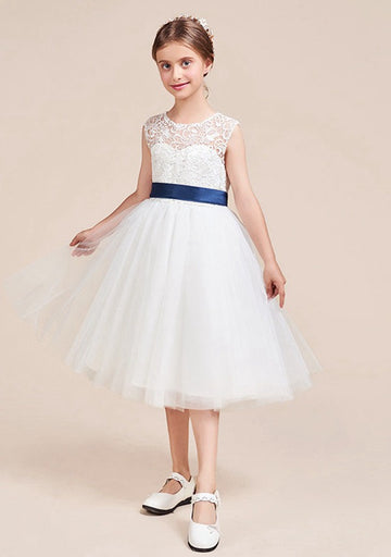White Short Kids Party Dress 4-11 Year GACH059