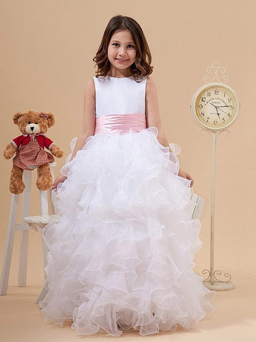 White Kids Ruffles Gown Age 6-14 GACH099