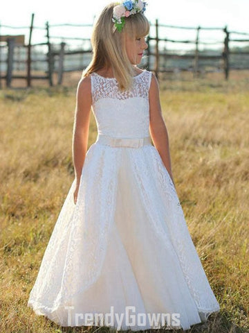 Kids White Lace Formal Gown GACH112
