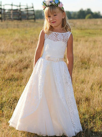 Kids White Lace Formal Gown GACH112