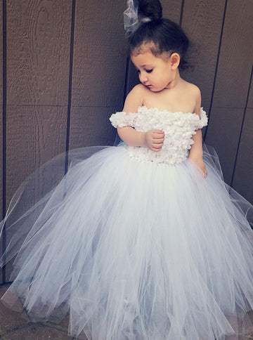 White Tulle Young Girls Party Gown GACH127
