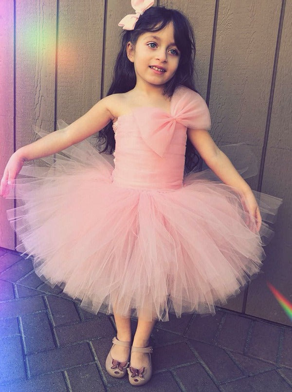 Pink Tulle Young Girls Short Party Gown GACH128