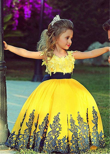 Yellow Lace Kiddie Ball Gown GACH158