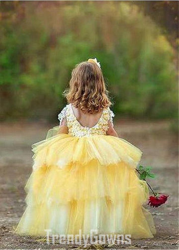 Yellow Kiddie Layered Ruffle Ball Gown GACH160