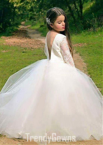 White Kids Long Sleeve Party Gown GACH165