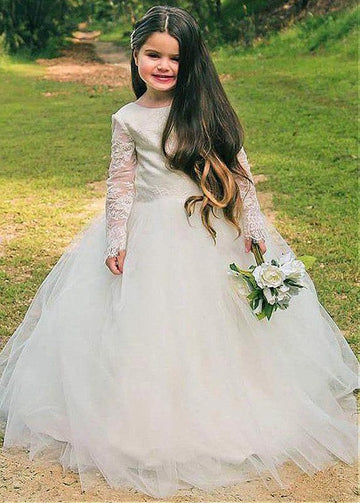 White Kids Long Sleeve Party Gown GACH165