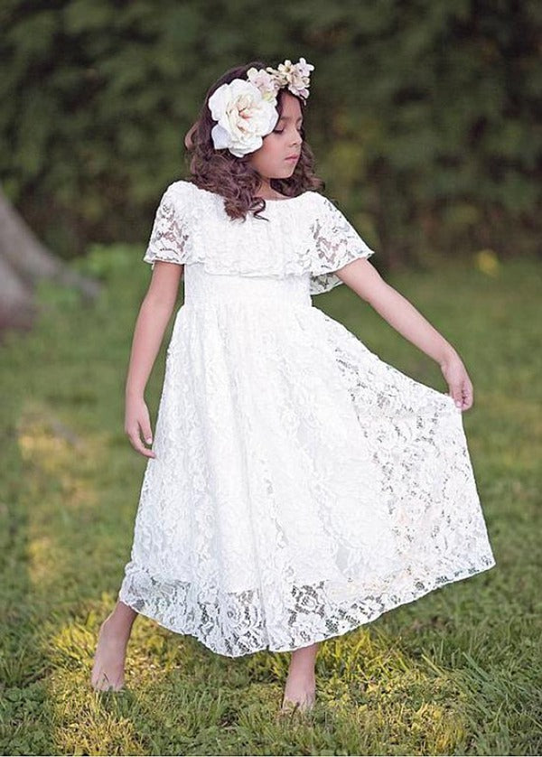 Lace Short Sleeve Party Gown for Kids GACH172