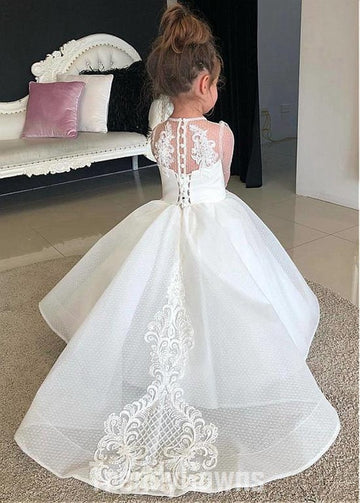 White Tulle Long Sleeve Kids Ball Gown GACH175