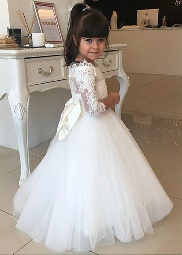 Long Sleeve White Toddler First Communion Gown GACH186