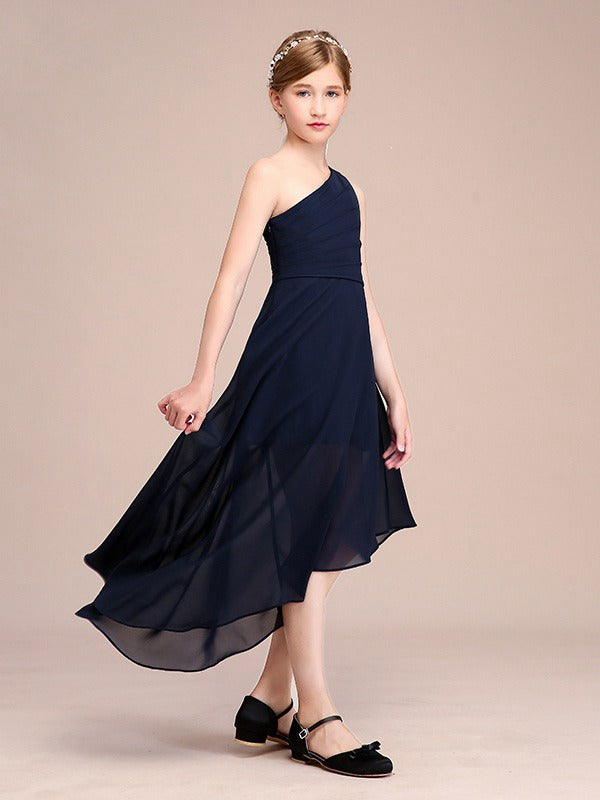 Kids One Shoulder Navy Party Gown GBCH044