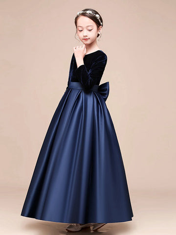 Girls Long Sleeve Navy Blue Party Gown GBCH051