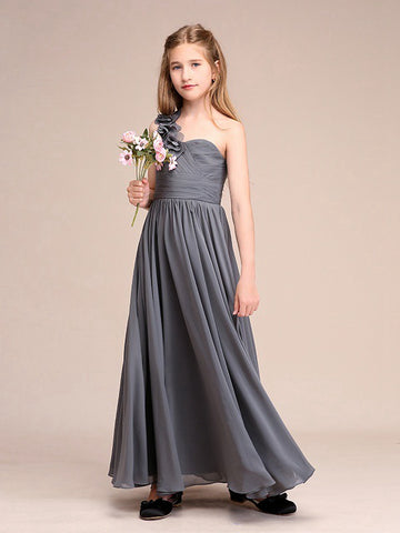 Kids Tulle One Shoulder Gray Party Dress GBCH062