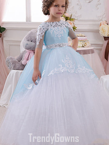 Short Sleeve Ligh Blue Kids Party Gown GCH0101