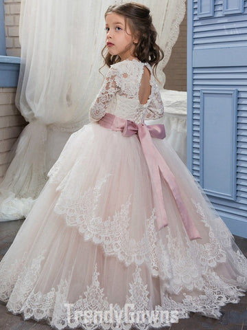 Long Sleeve Pink Kids Party Gown GCH0102