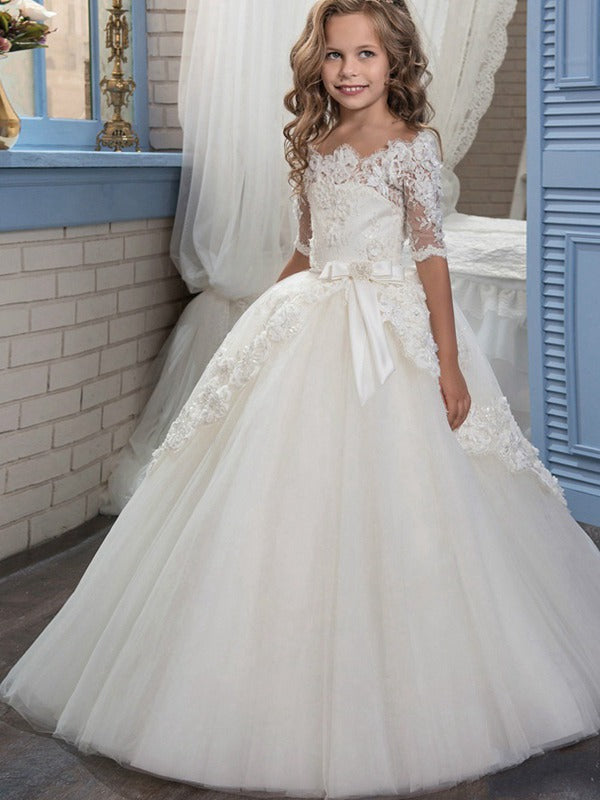 Lace Half Sleeve Kids Party Gown GCH0104
