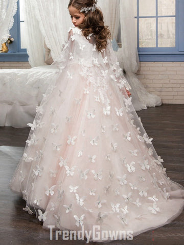 Kids Princess Long Sleeve Party Gown with Butterfly Cape GCH0120