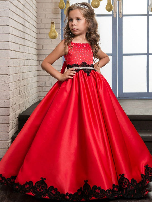 Hot Red Kids Satin Party Gown GCH0124