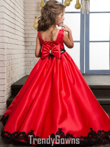 Hot Red Kids Satin Party Gown GCH0124