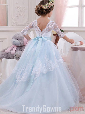 Sky Blue Long Sleeve Girls Party Gown GCH0127