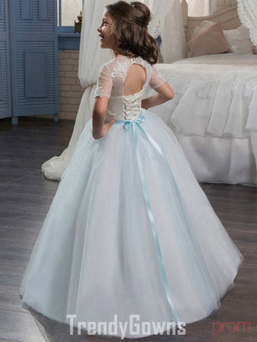 Short Sleeve Light Blue Princess Girls Party Gown GCH0130