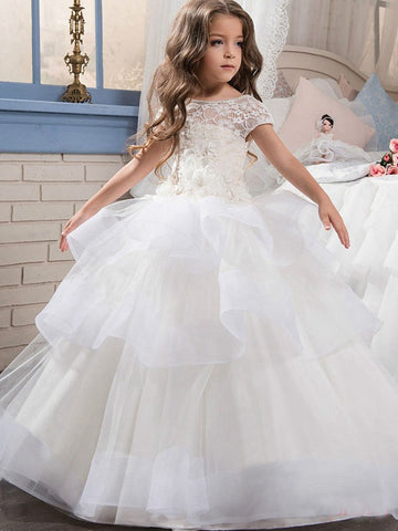 Short Sleeve Girls High Low Party Gown GCH0134