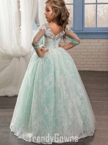 Light Green Half Sleeve Kiddie Party Dress GCH0138