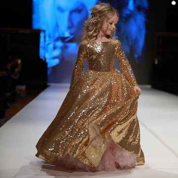 Girls Sequin Long Sleeve Party Gown GCHK003