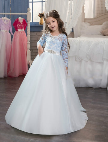Light Blue Girls Long Sleeve Princess Party Dress GCHK017