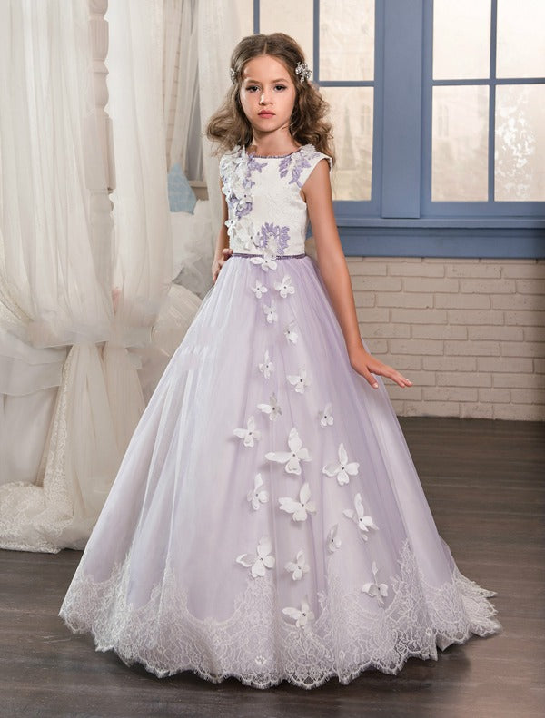 Purple Girls Princess Party Dress with Butterfly Lace GCHK018