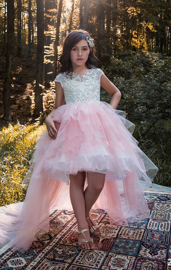Pink High Low Girls Party Dress GCHK028
