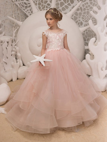 Baby Pink Ruffle Girls Party Gown GCHK038