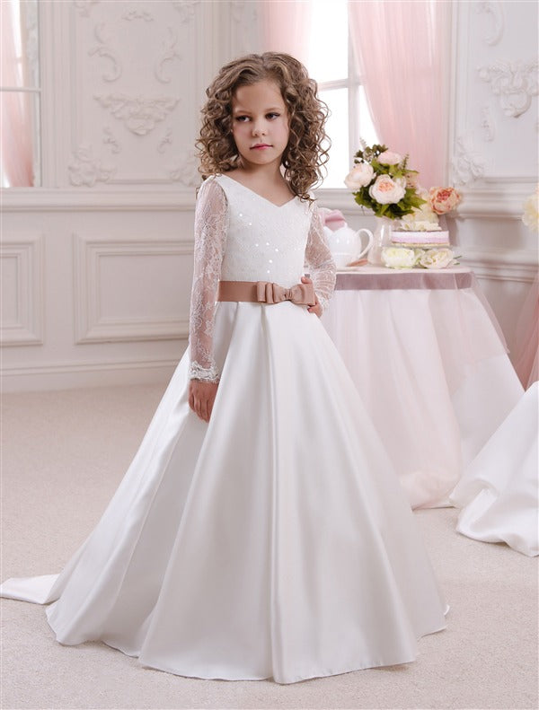 Satin Long Sleeve Kids Party Dress GCHK048