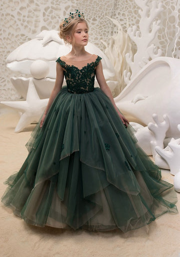 Dark Green Kids Party Gown GCHK053