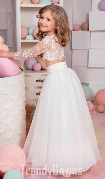 Chiffon Kids Long Sleeve Two Piece Party Dress GCHK174