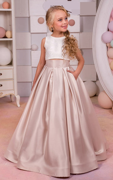 Satin Long Sleeve Girls Two Piece Party Dress GCHK175