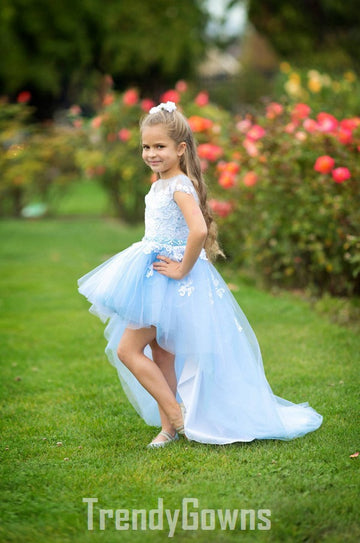 Sky Blue Kiddie High Low Party Gown GCHK178