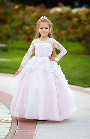 Pink Long Sleeve Kids Party Gown GCHK181