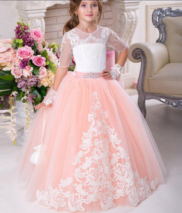 Girls Half Sleeve Pink Party Gown GCHK202