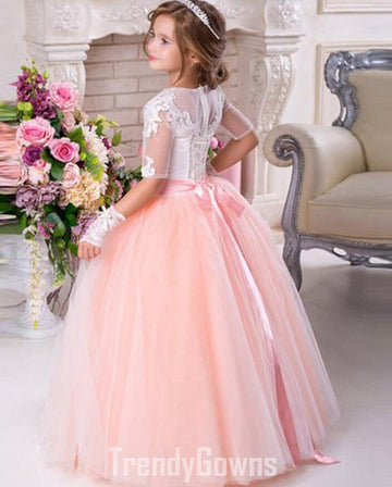 Girls Half Sleeve Pink Party Gown GCHK202