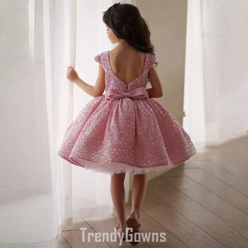 Girls Pink Bling Short Party Gown GCHK206