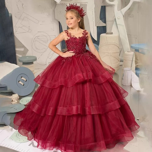 Dark Burgundy Children Ball Gown GCHK211
