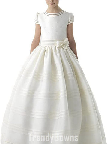 Kids Short Sleeve White First Communion Gown GFGD497