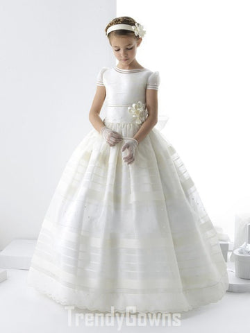 Kids Short Sleeve White First Communion Gown GFGD499