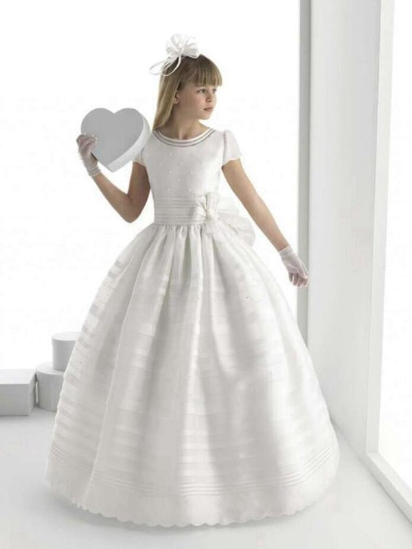Short Sleeve Girls White First Communion Gown GFGD501