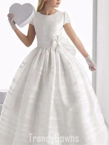 Short Sleeve Girls White First Communion Gown GFGD501