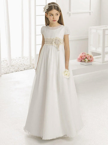 Girls White A Line Party Gown GFGD505