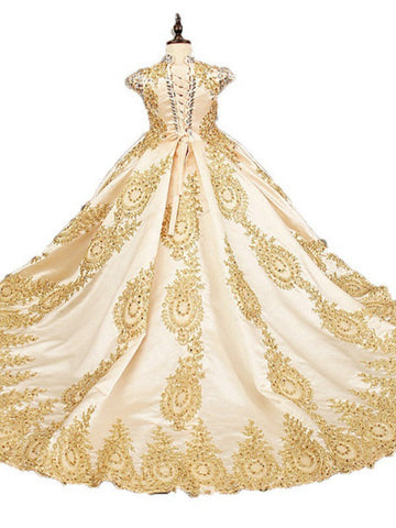 Gold Beading Girls Party Gown GFGD516