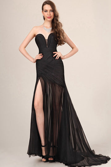 Trendy Black Sweetheart Chiffon Mermaid Evening Gown JT1312