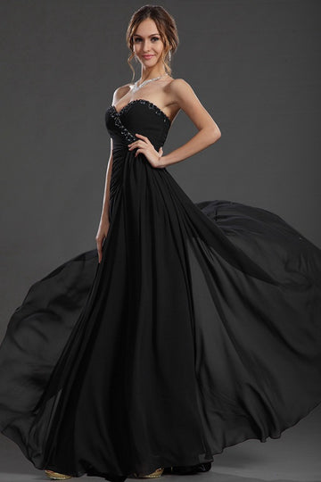 Elegant Black Sweetheart Beading Chiffon A-line Evening Gown JT1315